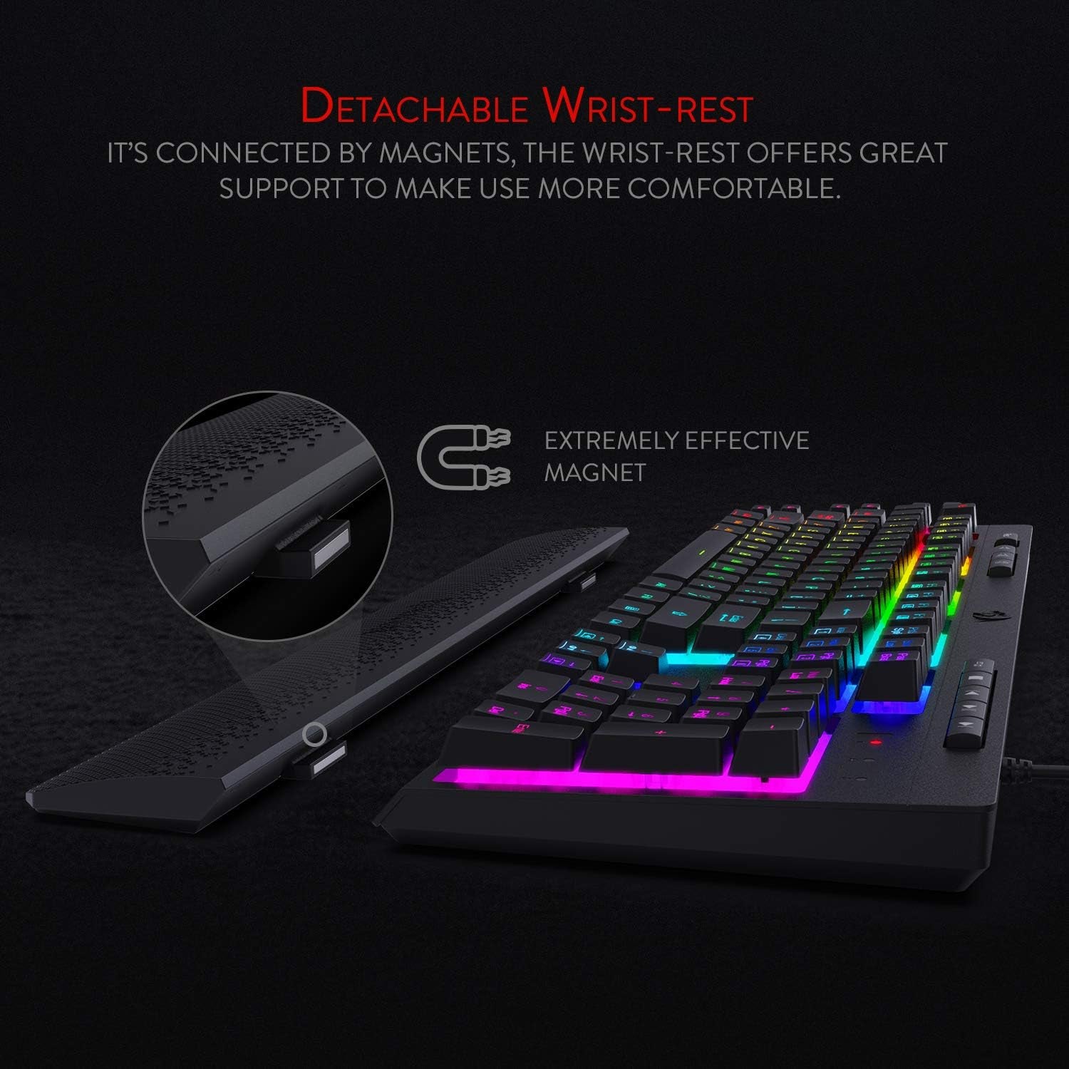 K512 Shiva RGB Backlit Membrane Gaming Keyboard with Multimedia Keys, Quiet Mechanical Feeling Keyboard, 6 Extra On-Board Macro Keys, Dedicated Media Control, Detachable Wrist Rest