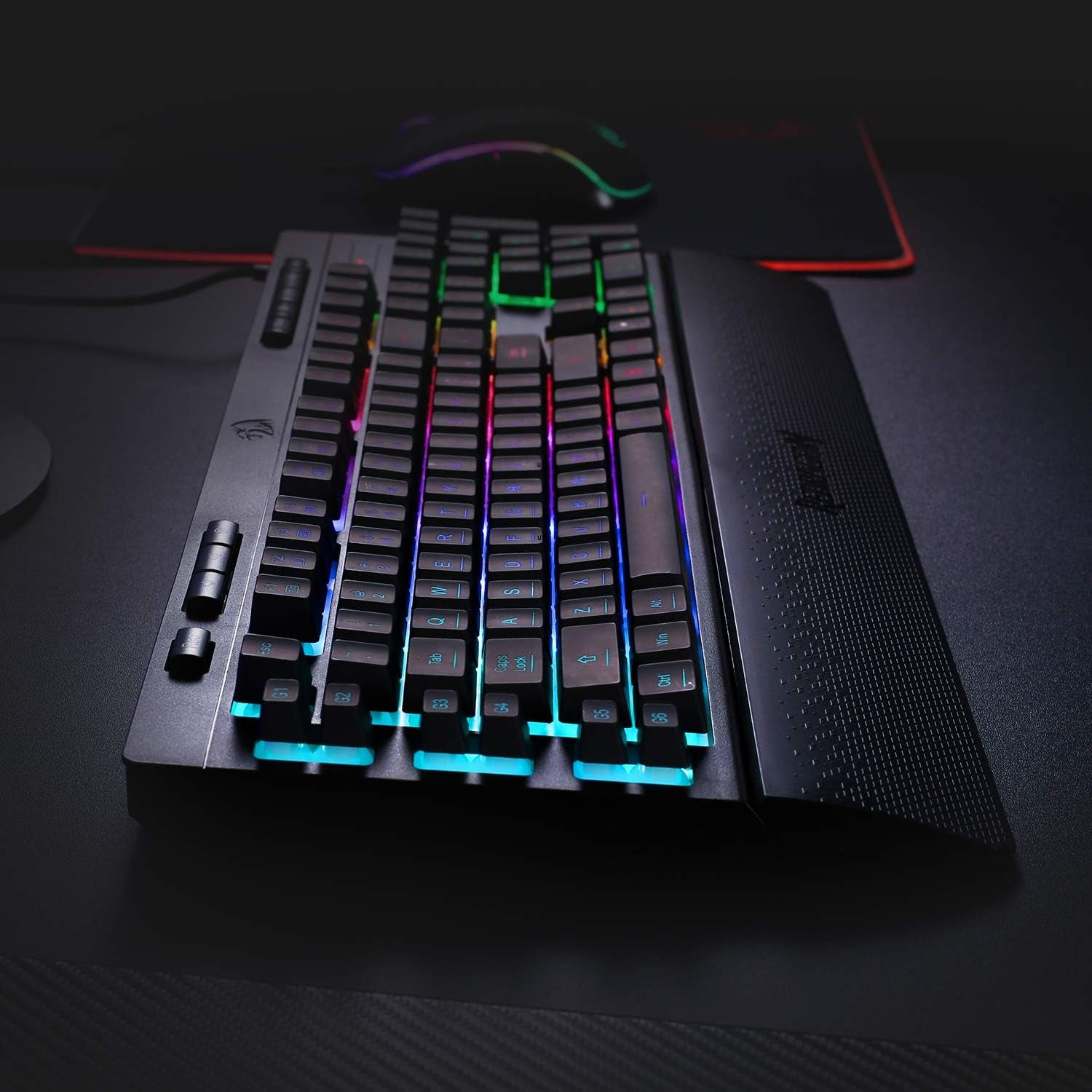 K512 Shiva RGB Backlit Membrane Gaming Keyboard with Multimedia Keys, Quiet Mechanical Feeling Keyboard, 6 Extra On-Board Macro Keys, Dedicated Media Control, Detachable Wrist Rest