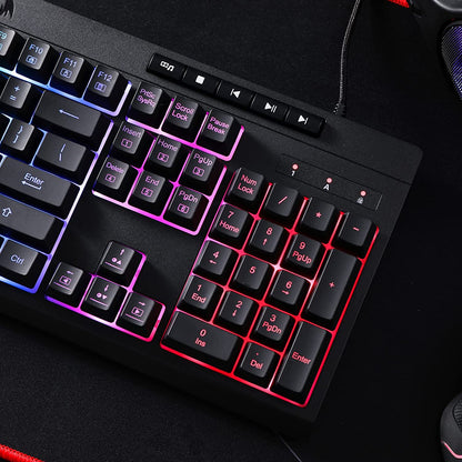 K512 Shiva RGB Backlit Membrane Gaming Keyboard with Multimedia Keys, Quiet Mechanical Feeling Keyboard, 6 Extra On-Board Macro Keys, Dedicated Media Control, Detachable Wrist Rest