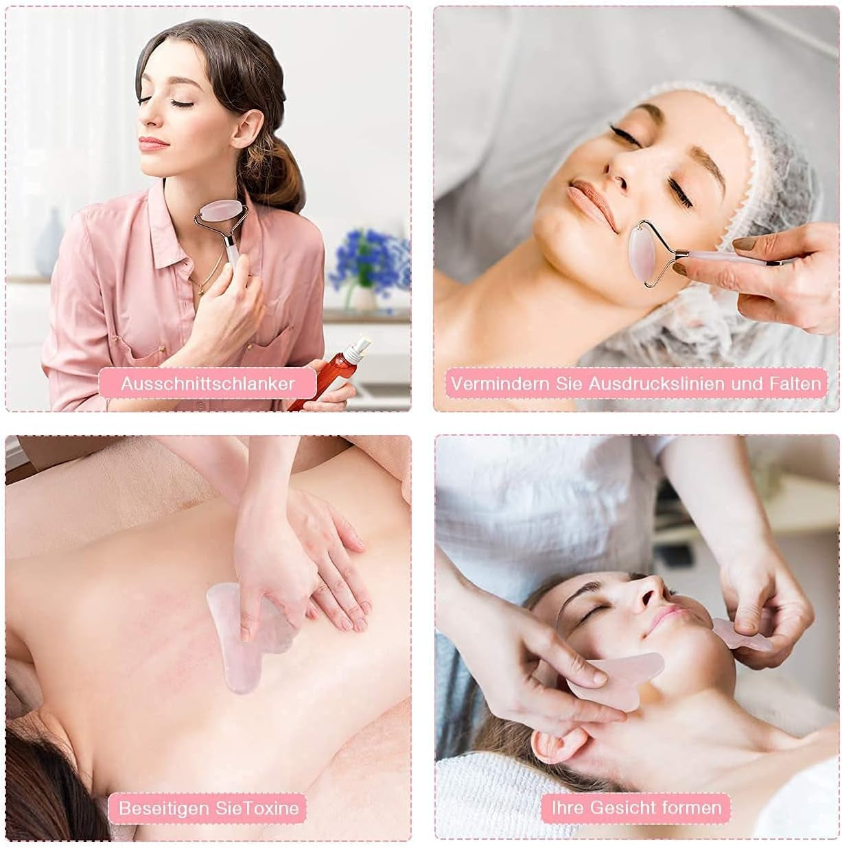 Gua Sha Y Rodillo De Jade Masajeador Facial，Rodillo Natural Facial De Cuarzo，Anti Arrugas anti Arrugas, Masaje Facial anti Envejecimiento De Rodillo (Rodillo De Cuarzo Rosa)