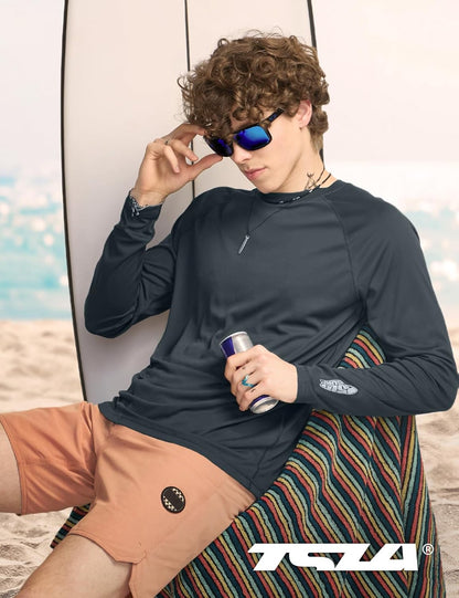 Men'S Rashguard Swim Shirts, UPF 50+ Cool Running Workout Loose-Fit Long Sleeve