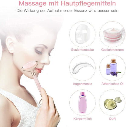 Gua Sha Y Rodillo De Jade Masajeador Facial，Rodillo Natural Facial De Cuarzo，Anti Arrugas anti Arrugas, Masaje Facial anti Envejecimiento De Rodillo (Rodillo De Cuarzo Rosa)