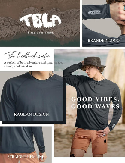 Men'S Rashguard Swim Shirts, UPF 50+ Cool Running Workout Loose-Fit Long Sleeve