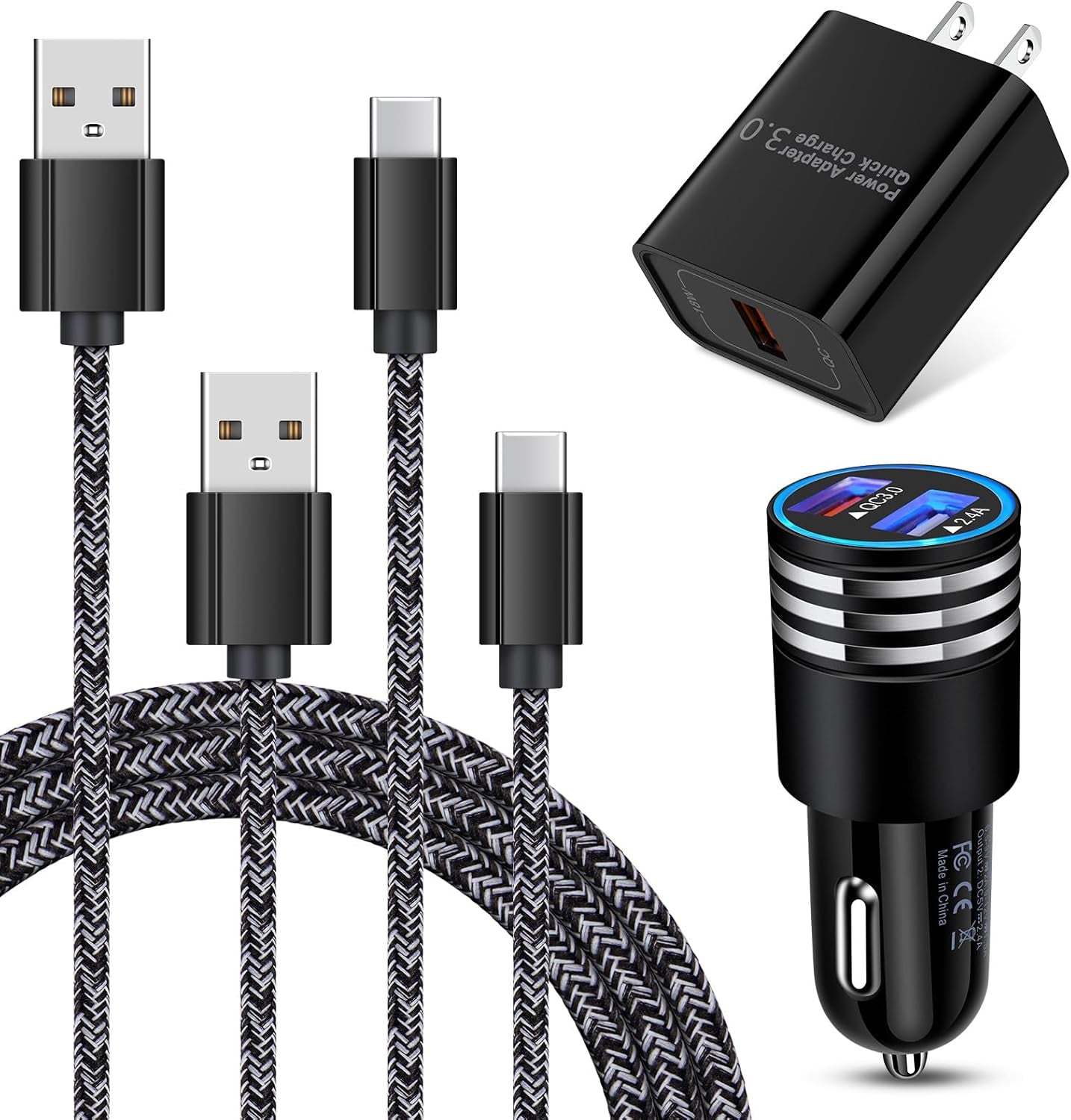 Type C Charger Fast Charger for Samsung Galaxy S25 S24 S23 S22 S21 Z Flip7 Z Fold7 A17 A56 A36 A26 A16 A55 A35 A25 A15 A54 A14 A53 A13,Quick Charge 3.0 Car Charger Wall Adapter +3FT 6FT USB C Cable