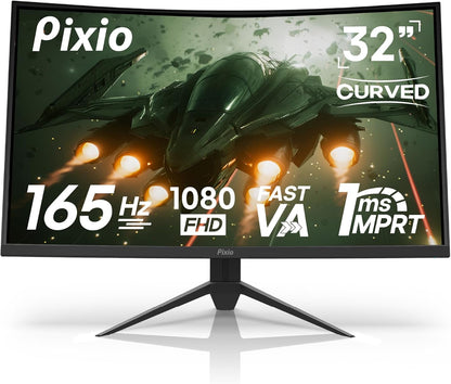 PXC325 32 Inch 165Hz Refresh Rate FHD 1080P Resolution 1500R Curved VA Panel 1Ms MPRT Response Time Adaptive Sync HDR Tilting Stand Gaming Monitor