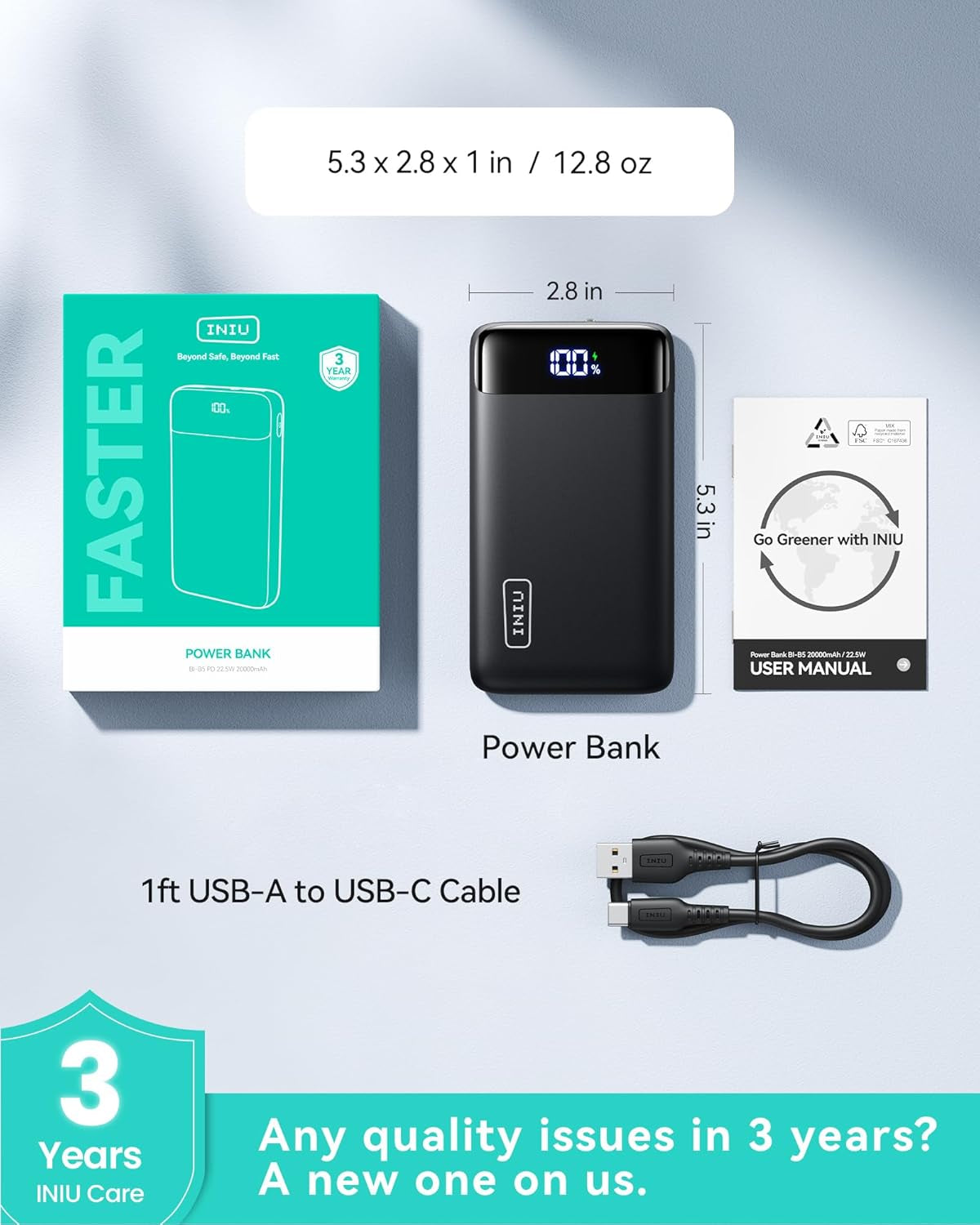 Portable Charger, 22.5W 20000Mah USB C in & Out Power Bank Fast Charging, PD 3.0+QC 4.0 LED Display Phone Battery Pack Compatible with Iphone 16 15 14 13 Pro Samsung S23 Google Ipad Tablet, Etc
