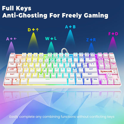 K552 Mechanical Gaming Keyboard 60% Compact 87 Key Kumara Wired Cherry MX Blue Switches Equivalent for Windows PC Gamers (RGB Backlit White)