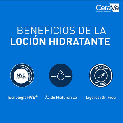 Cerave - Loción Hidratante, Piel Seca, Hidrata Y Restaura La Barrera Protectora De La Piel, Enriquecida Con Ceramidas Esenciales Y Ácido Hialurónico, Fórmula Ligera, Apta Para Rostro Y Cuerpo