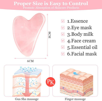 Gua Sha Facial Tools Rose Quartz Guasha Tools for Face & Eye Gua Sha Stone Skin Care Body Tighten Skin Massage Tools for Puffiness Reducing & Jawline Sculpting Face Stone Gua Sha Tools (Pink)